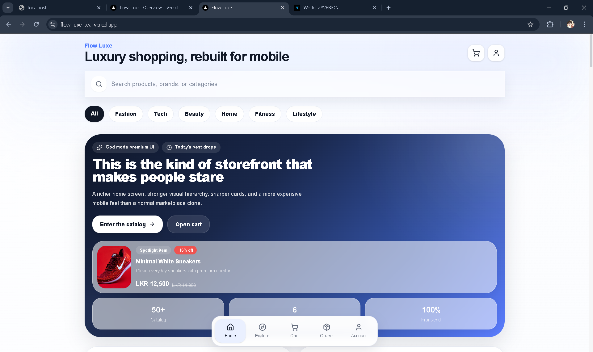 Flow Luxe homepage preview