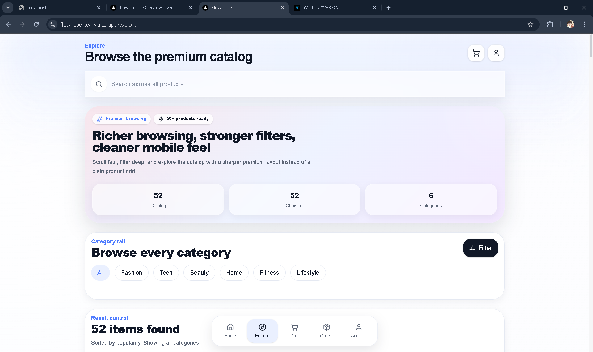Flow Luxe explore page preview