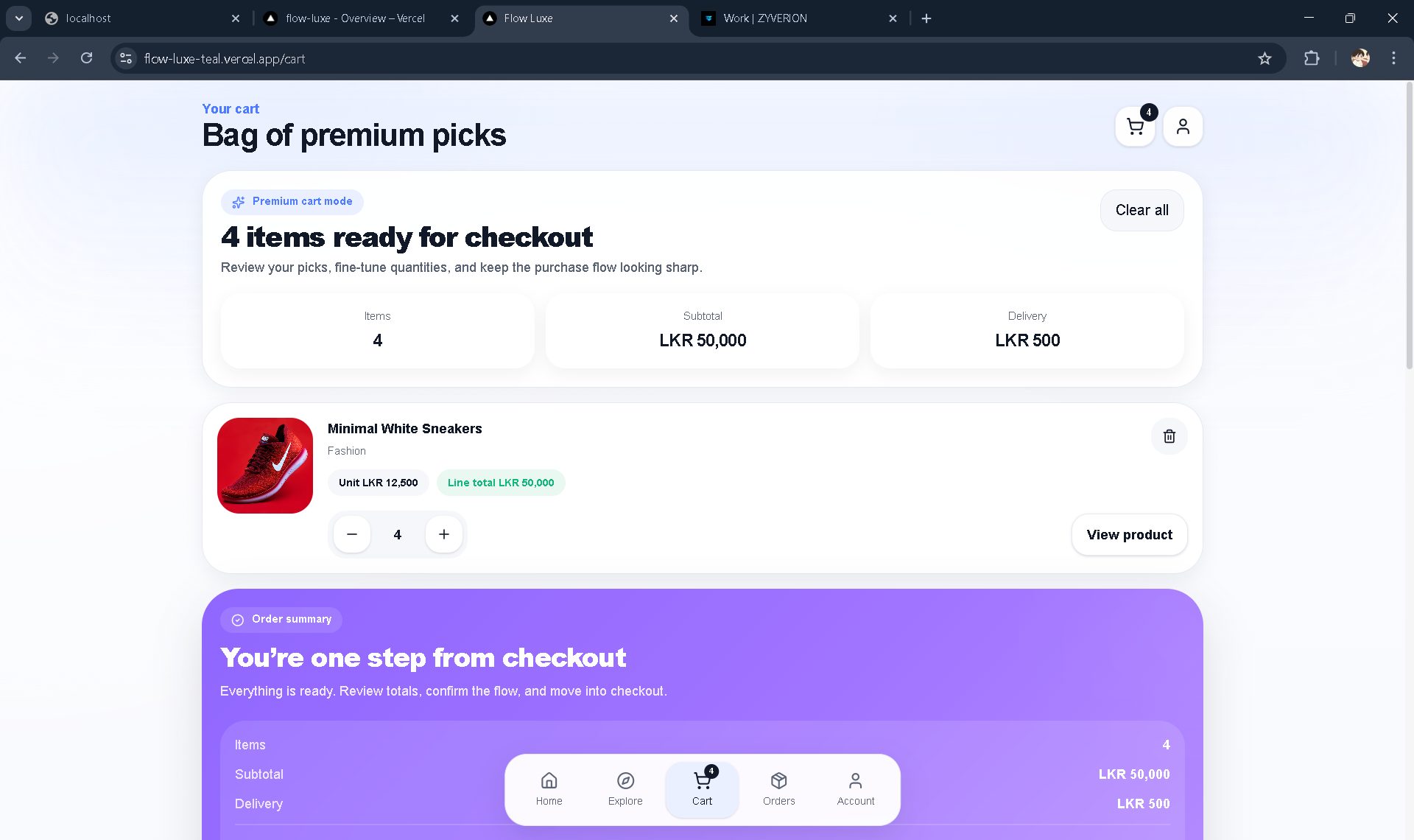 Flow Luxe cart preview