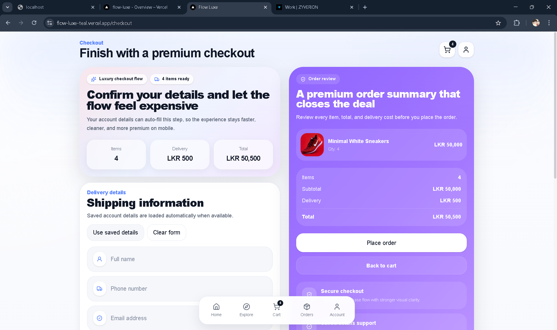 Flow Luxe checkout preview