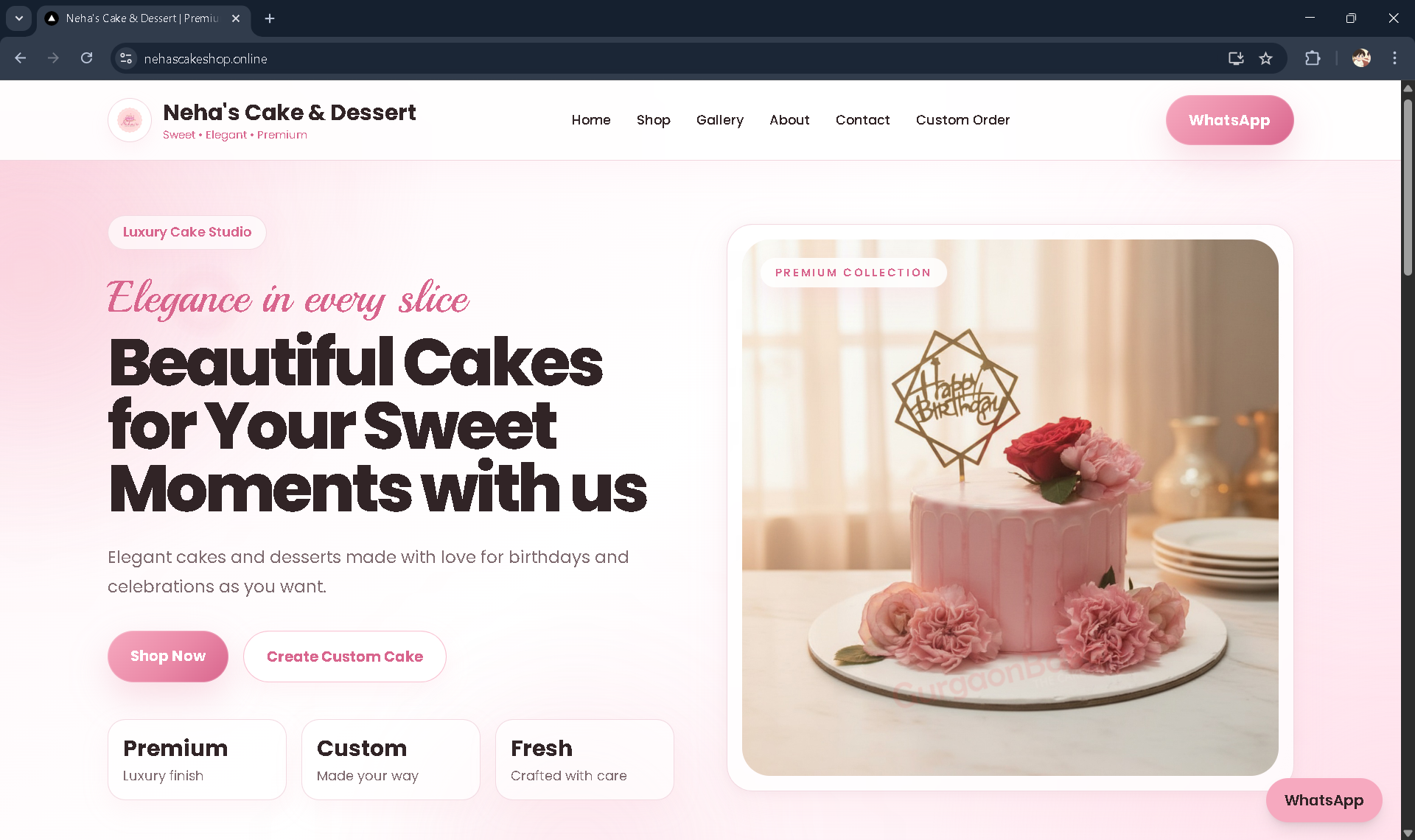 Neha’s Cake & Dessert website preview